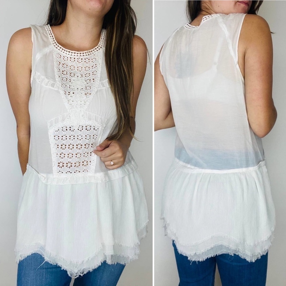 Free People eyelet lace sleeveless top‎ tunic blouse white ivory tiered boho - Picture 11 of 11